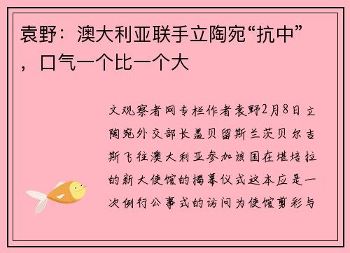 袁野：澳大利亚联手立陶宛“抗中”，口气一个比一个大